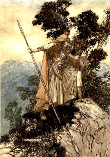 A heroic image of Brunhilde by Arthur Rackam